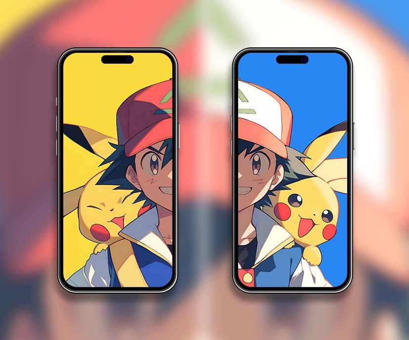 ash & pikachu iconic pokemon duo matching wallpapers collection