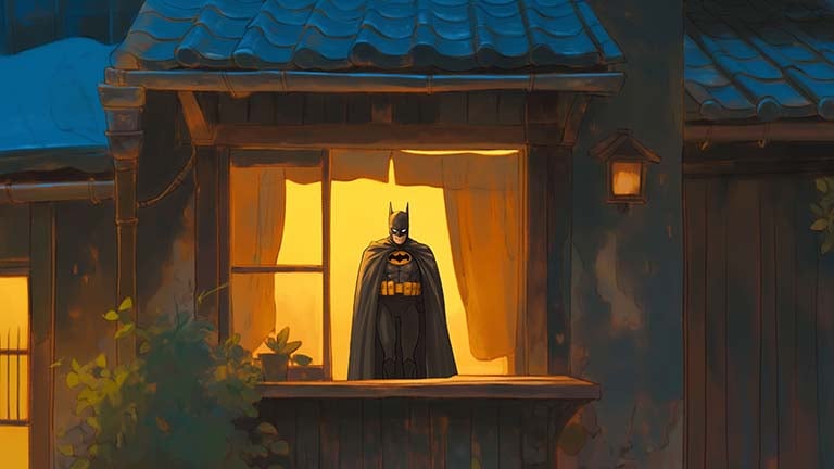 batman watching from japanese house desktop wallpaper cover