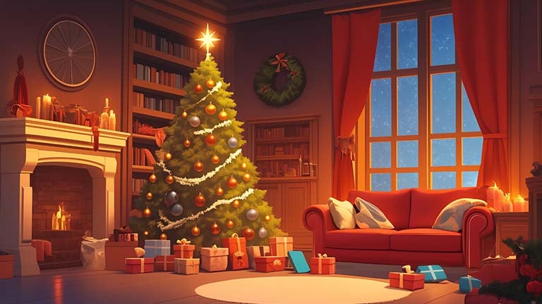 cozy christmas evening by the fireplace desktop wallpaper cover