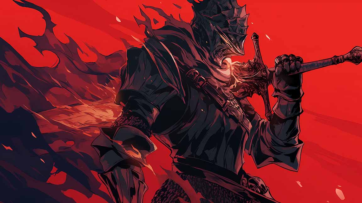 dark souls fiery warrior desktop wallpaper cover