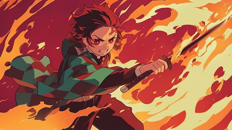 demon slayer tanjiro kamado flame breathing desktop wallpaper cover