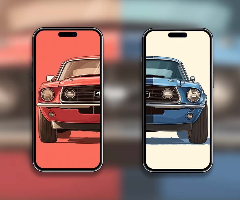 ford mustang classic red and blue matching wallpapers collection