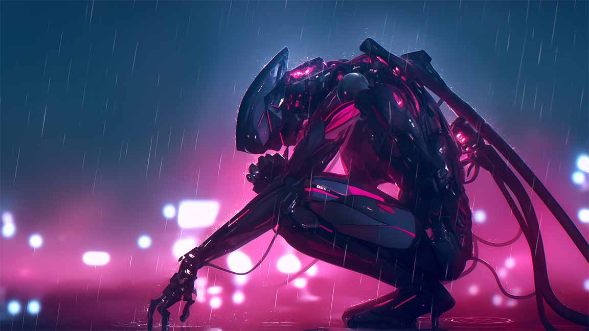 futuristic cyborg dark sci fi desktop wallpaper cover