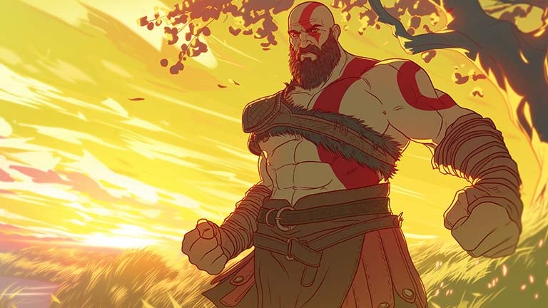 god of war kratos sunset landscape desktop wallpaper cover