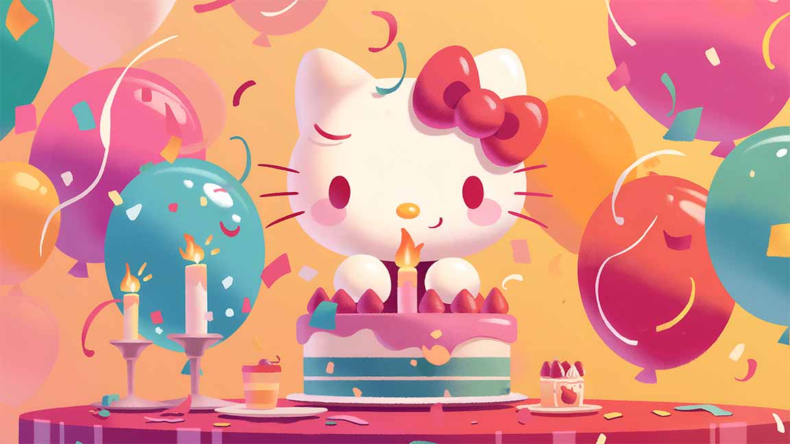 hello kitty birthday party festive desktop wallpaper cover