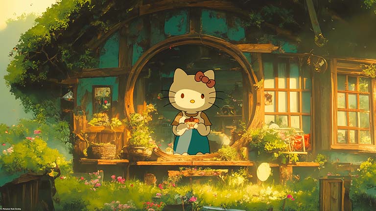 hello kitty in the forest cottage desktop wallpaper cover