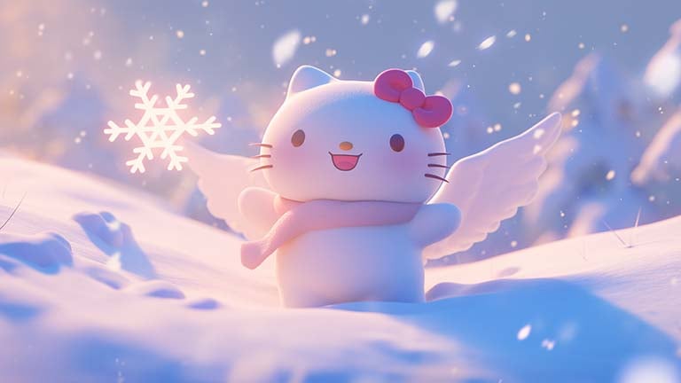 hello kitty snow angel winter desktop wallpaper cover