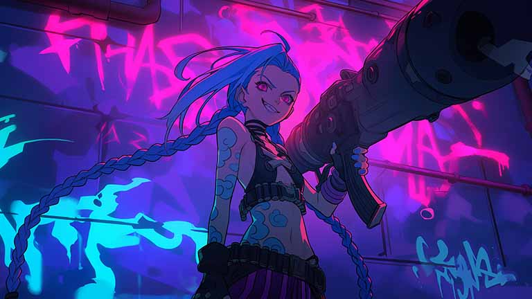 jinx crazy girl with a gun desktop wallpaper cover