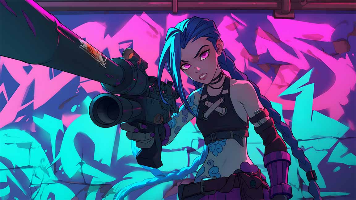 jinx neon graffiti rocket launcher desktop wallpaper cover