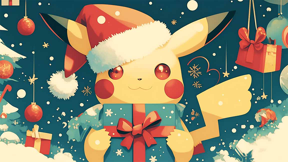 kawaii pikachu santa gift desktop wallpaper cover