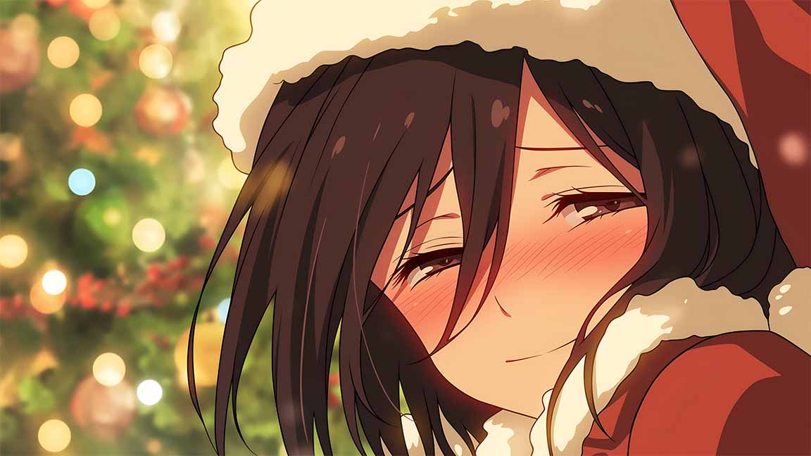 mikasa ackerman cozy christmas blush desktop wallpaper cover
