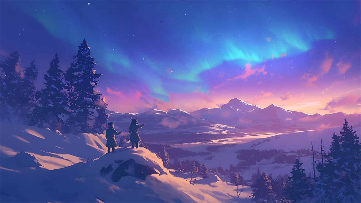 northern lights mountain view desktop wallpaper cover