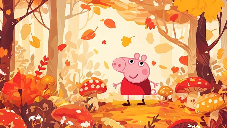 peppa pig in autumn forest desktop wallpaper cover
