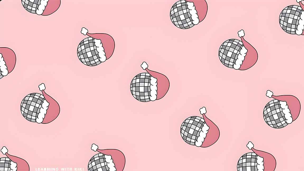 preppy pink christmas disco ball pattern desktop wallpaper cover