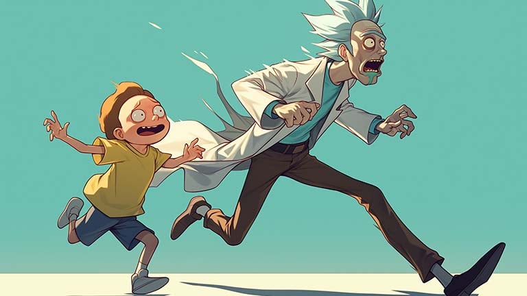 rick sanchez and morty smith on the run desktop wallpaper cover