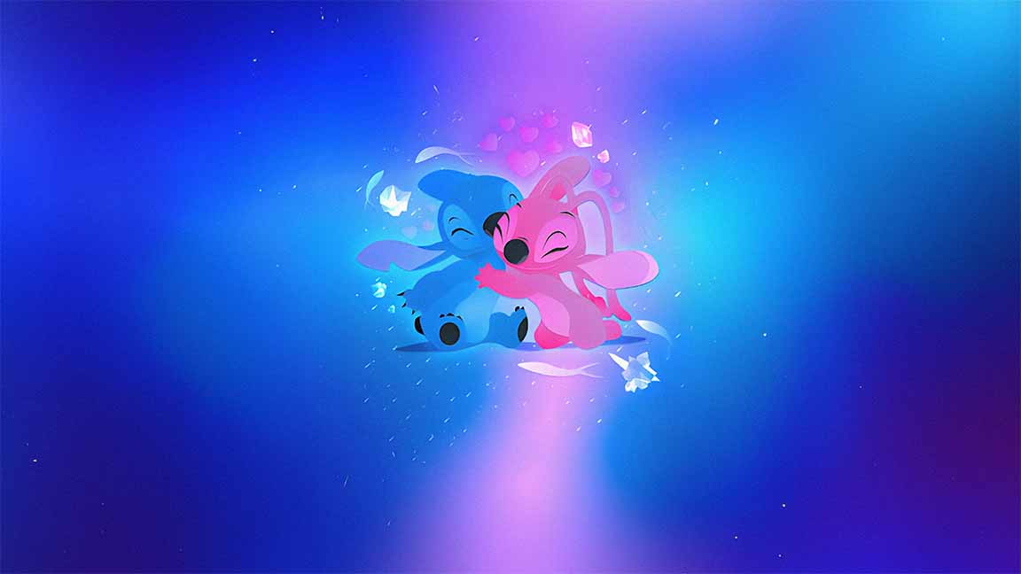 romantic hug stitch and angel desktop wallpaper cover