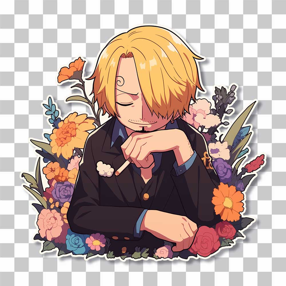 sanji one piece floral sticker cover