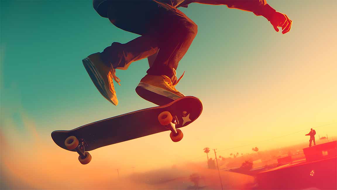 skater kickflip sunset action desktop wallpaper cover