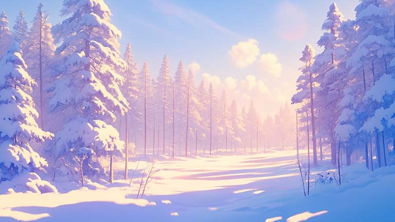 snowy pine forest in the morning sun desktop wallpaper cover