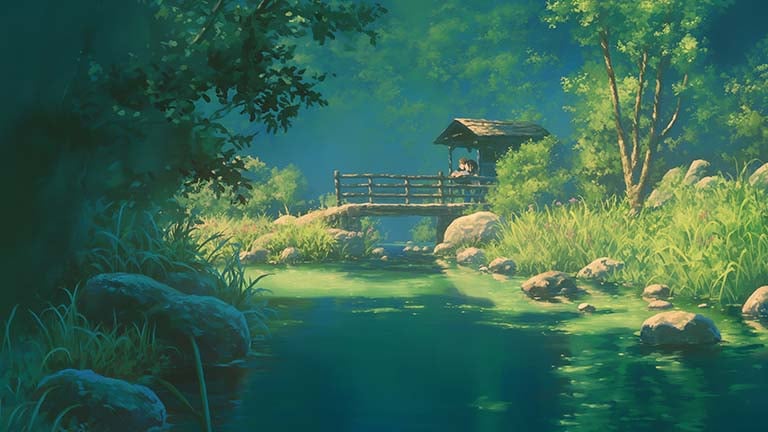 summer river wooden bridge desktop wallpaper cover