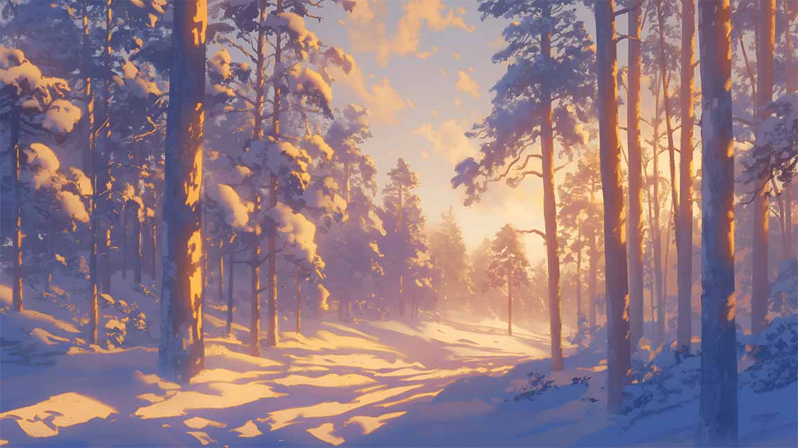 sunlit winter woods peaceful view desktop wallpaper cover