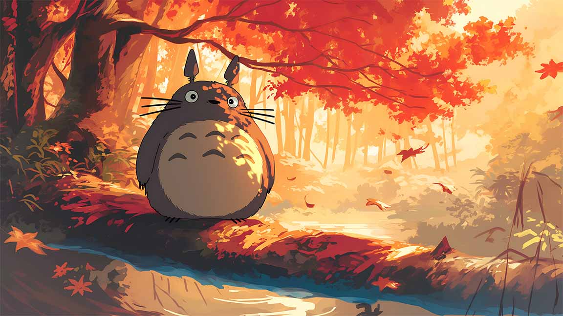 totoro autumn forest aesthetic desktop wallpaper cover