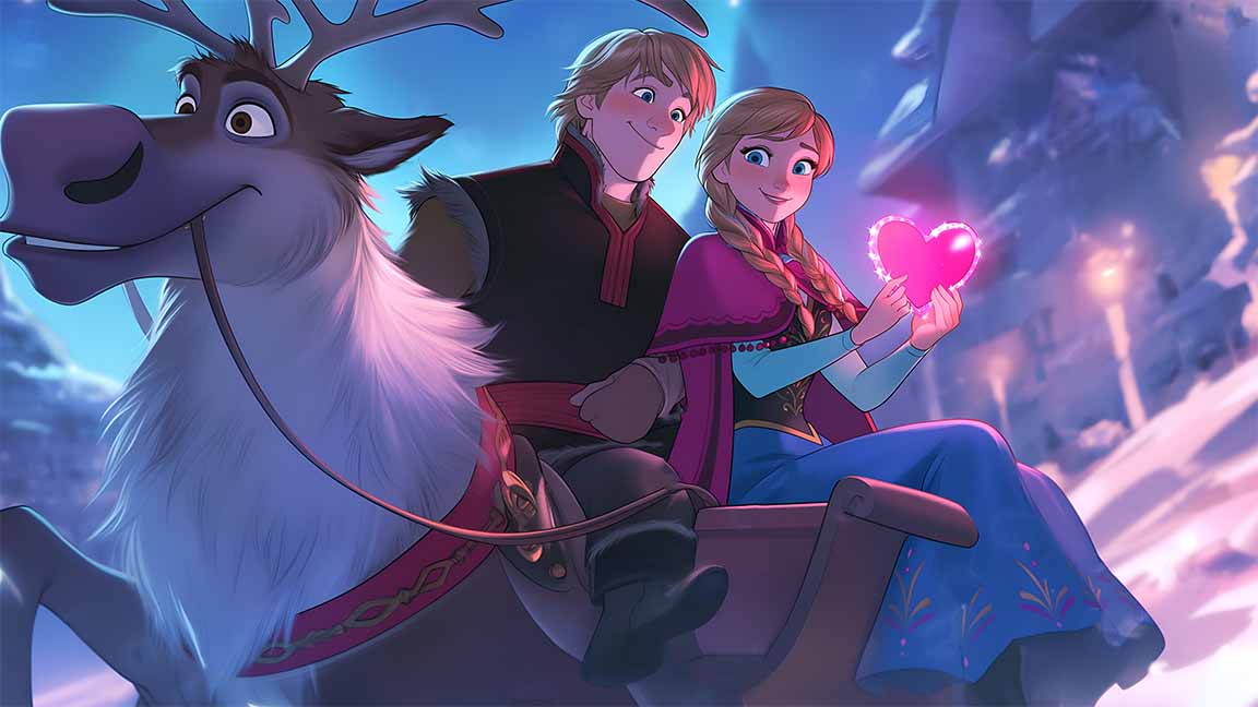 anna and kristoff sleigh ride romantic scene valentines desktop wallpaper cover