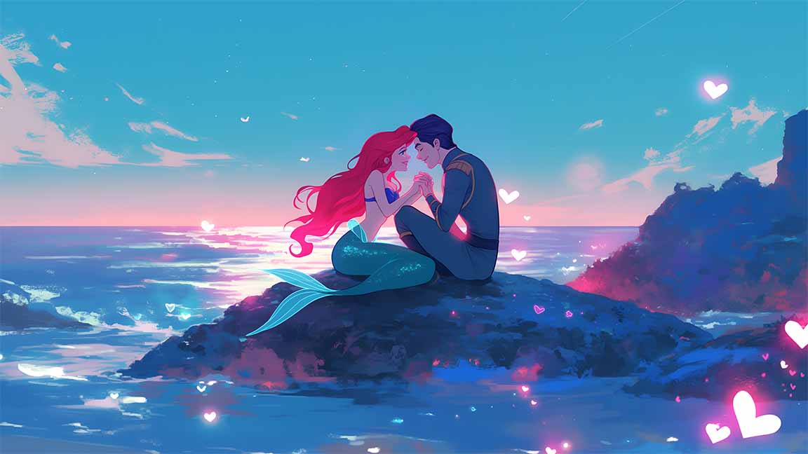 ariel and prince eric love valentines desktop wallpaper cover