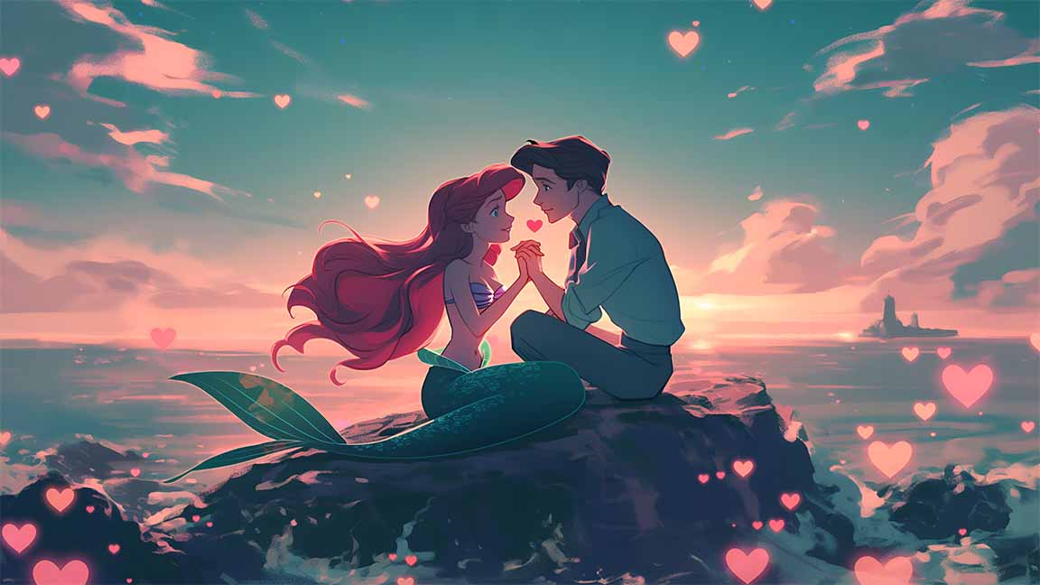 ariel and prince eric seaside romance valentines desktop wallpaper cover