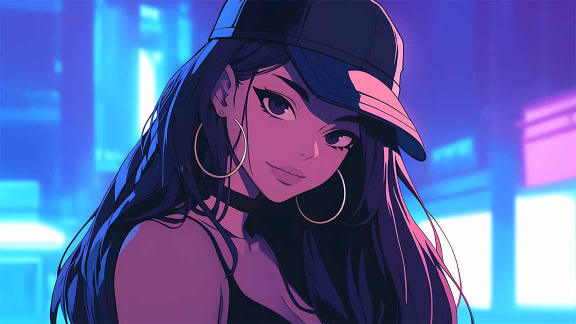 baddie girl glowing city lights desktop wallpaper cover