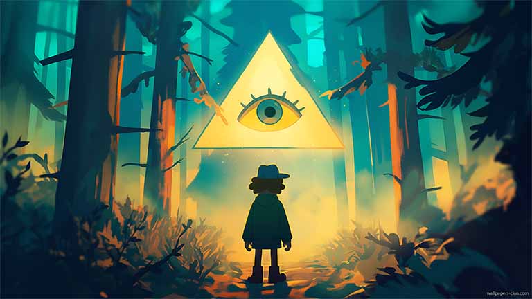 bill cipher eye gravity falls dark forest desktop wallpaper cover
