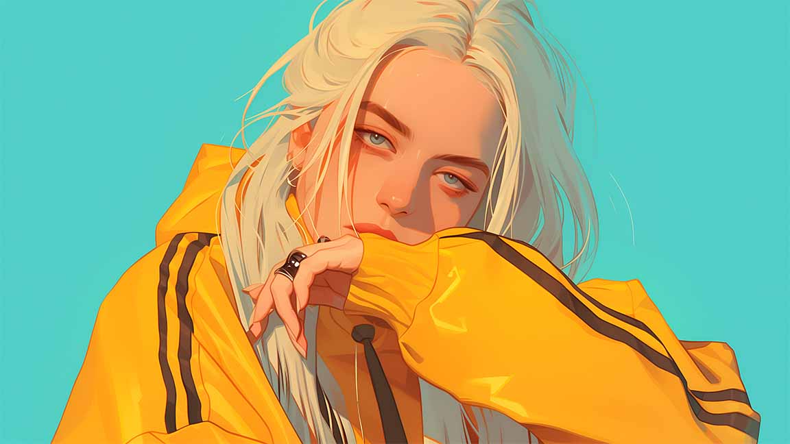billie eilish stylish yellow jacket desktop wallpaper cover