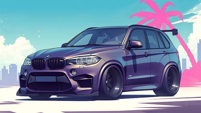 bmw x5 m palm trees sunset desktop wallpaper cover