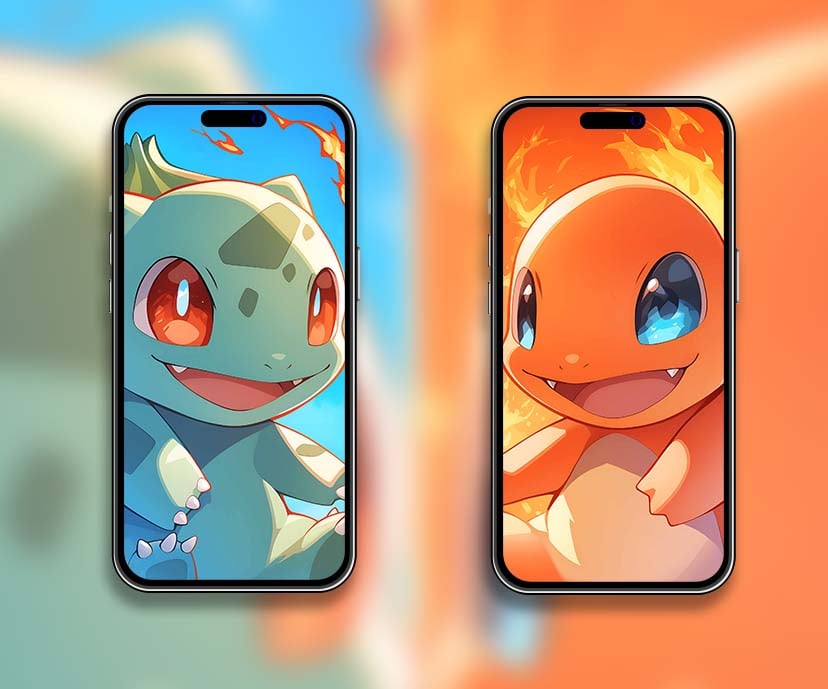 bulbasaur and charmander cute pokemon matching wallpapers collection