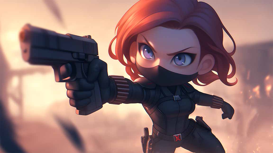 chibi black widow action pose desktop wallpaper cover