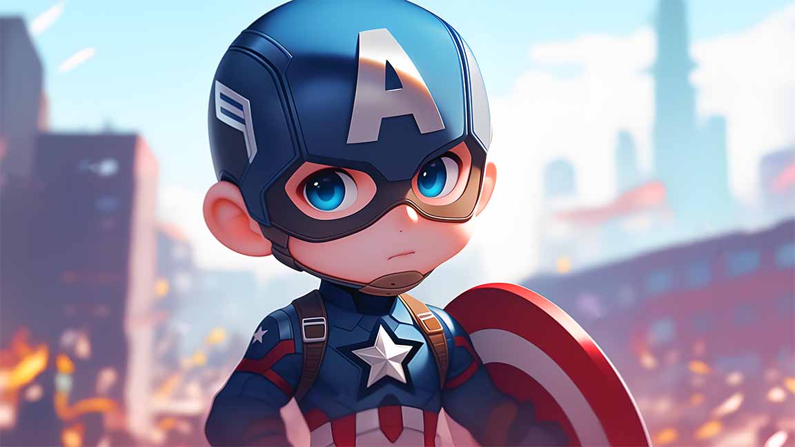 chibi captain america city background desktop wallpaper cover