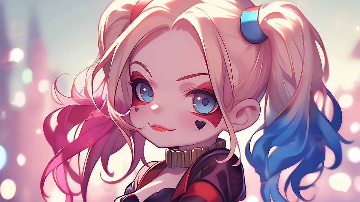 chibi harley quinn cute portrait desktop wallpaper cover