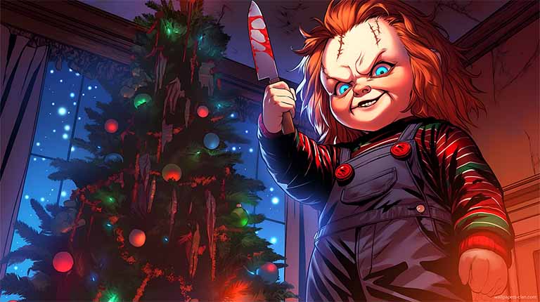 chucky christmas horror tree desktop wallpaper cover