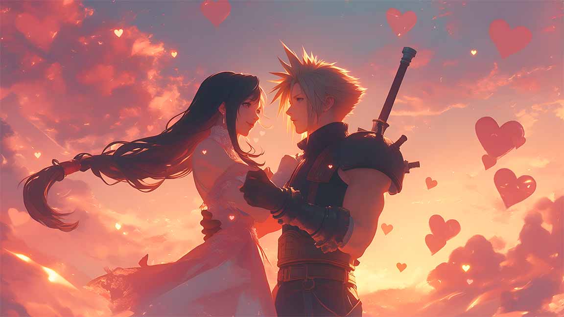 cloud and tifa romantic sunset valentines desktop wallpaper cover