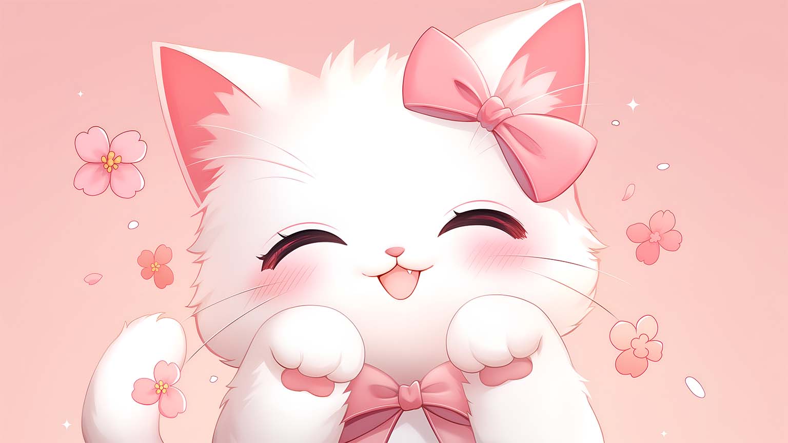 Cute Kitty Pink Bow Desktop Wallpaper - Download in HD \u0026 4K 🌸🐾, image size:1536x864