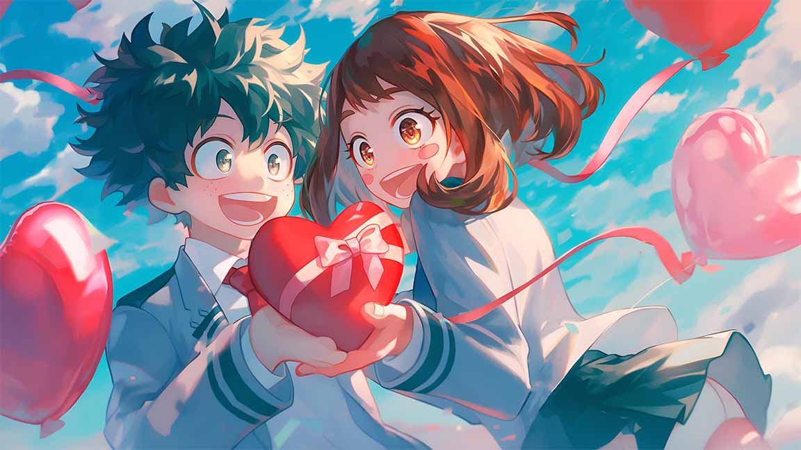 deku and uraraka valentines romantic hearts desktop wallpaper cover