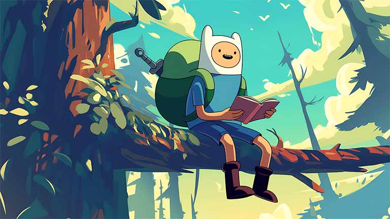 finn adventure time reading tree desktop wallpaper cover