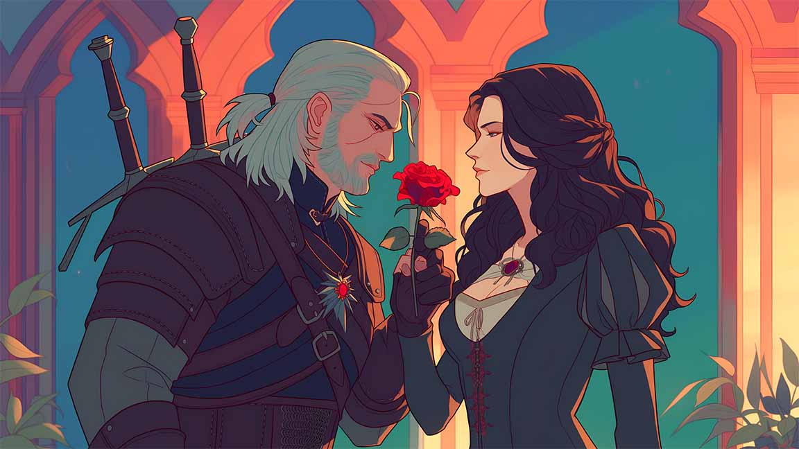 geralt and yennefer romance desktop wallpaper cover