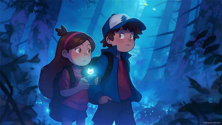 glowing cat light forest dipper mabel desktop wallpaper cover