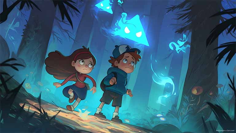gravity falls mystical forest dipper mabel desktop wallpaper cover