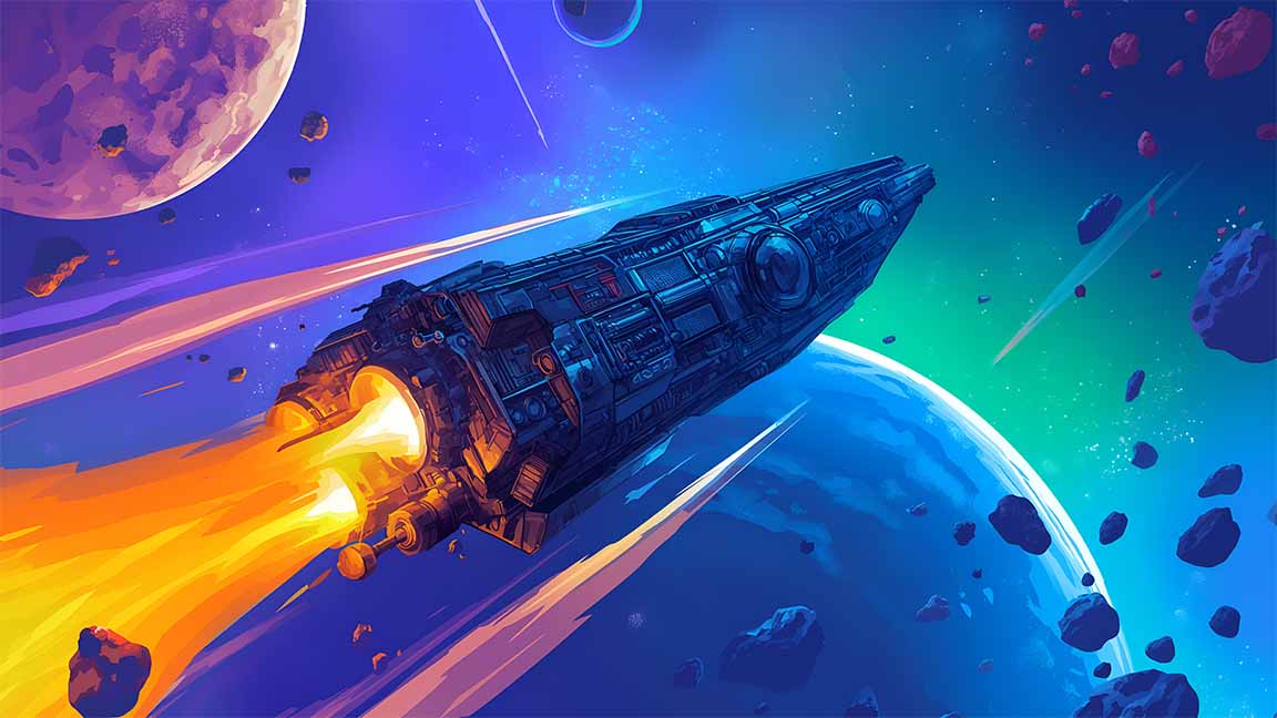 intergalactic spaceship distant planets desktop wallpaper cover