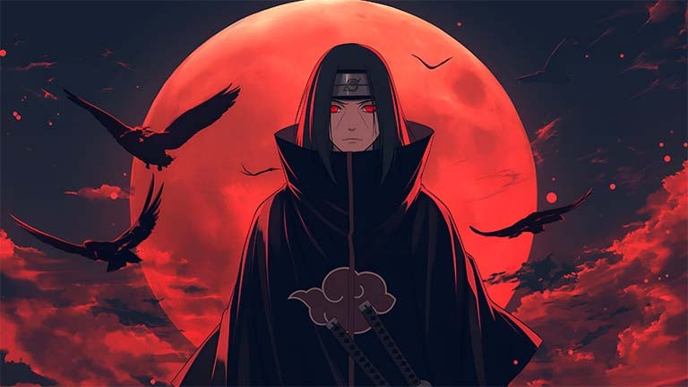 itachi uchiha full moon red sky desktop wallpaper cover