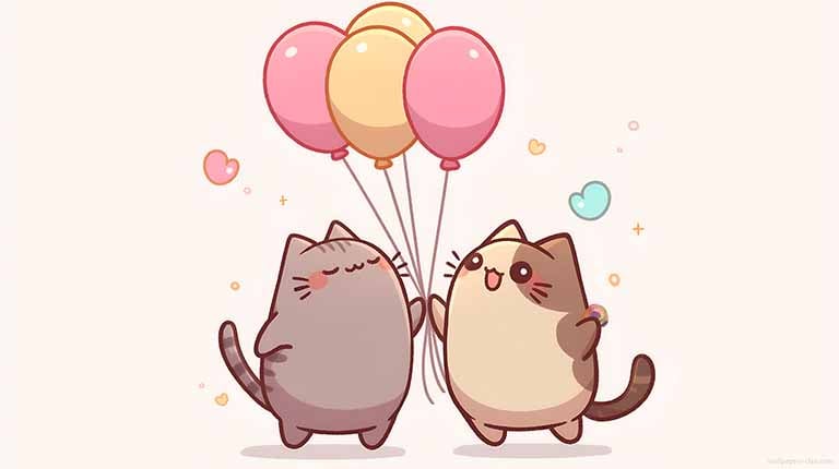 kawaii cats holding balloons desktop wallpaper cover