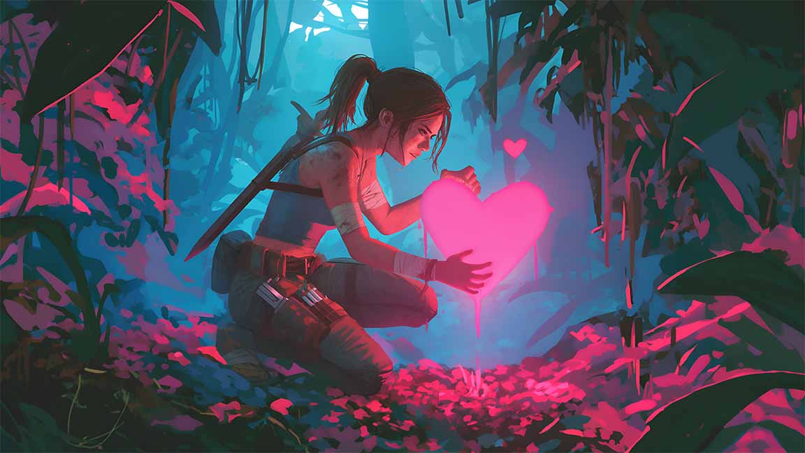lara croft heart romantic valentines desktop wallpaper cover