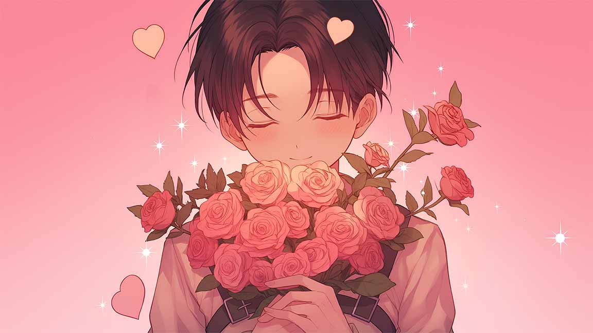 levi ackerman rose blush valentines desktop wallpaper cover